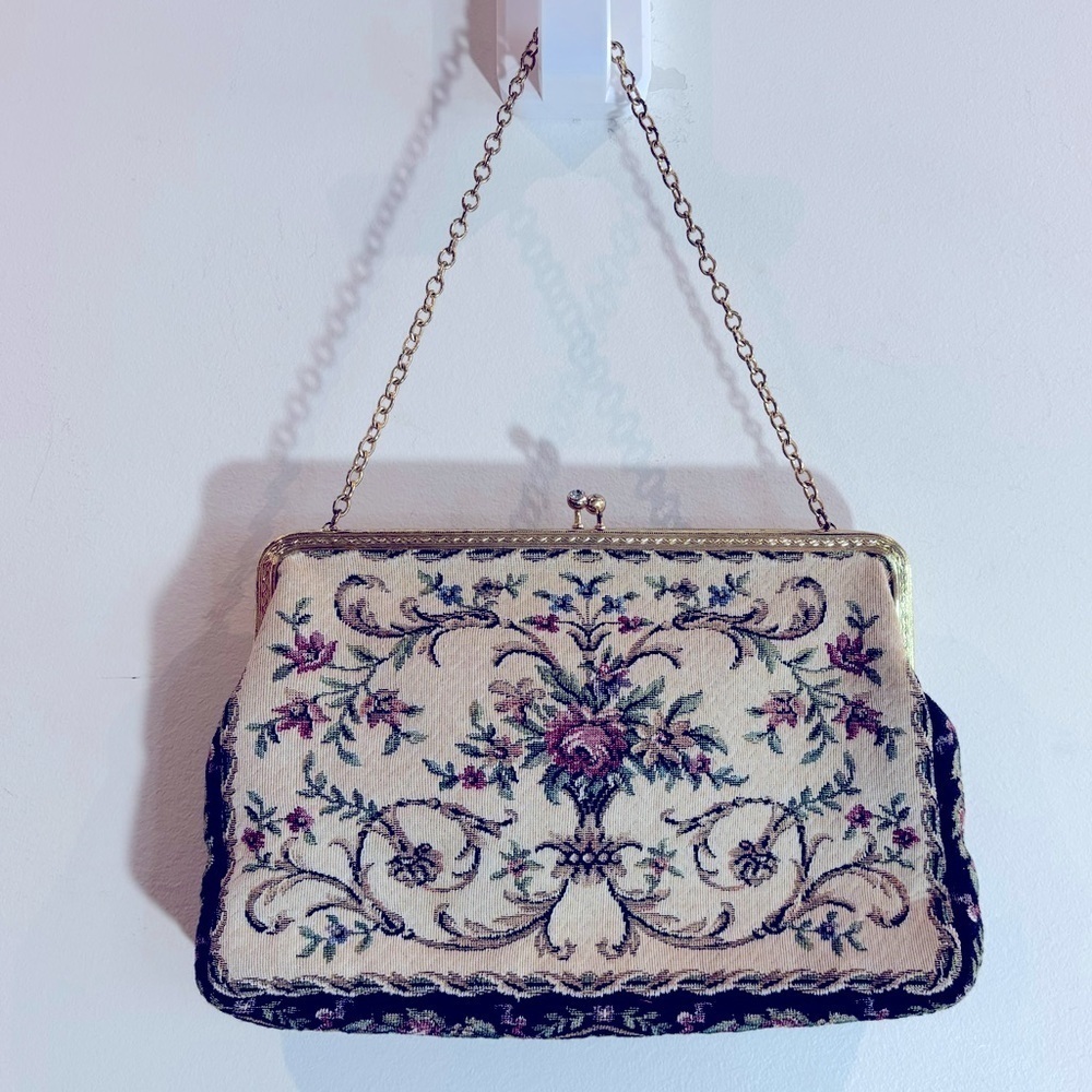 SMALL BAG Tapestry Floral Coin Closure with Rhinestone Unbranded